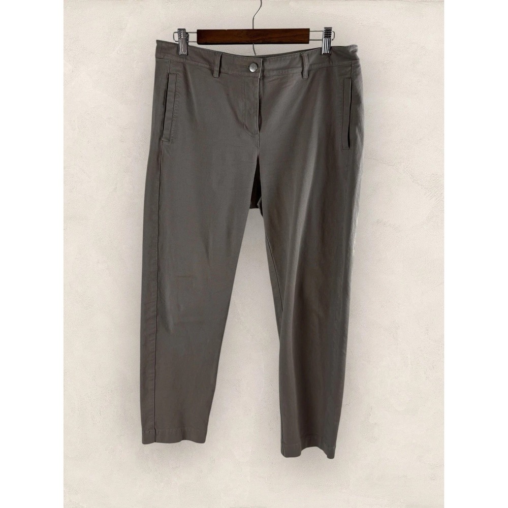 Eileen Fisher‎ Organic Cotton Ankle Chino Pant Tan Khaki Tapered Leg Stretch M